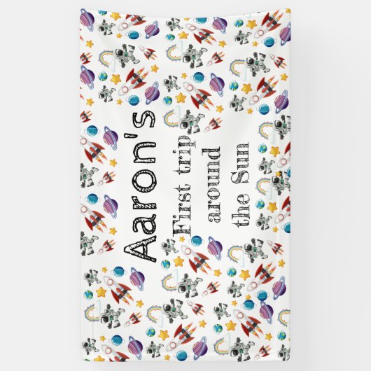 Space Astronaut eerste verjaardagsfeest uitnodigin Spandoek (Verticaal)