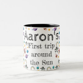 Space Astronaut eerste verjaardagsfeest uitnodigin Tweekleurige Koffiemok