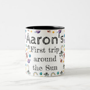 Space Astronaut eerste verjaardagsfeest uitnodigin Tweekleurige Koffiemok