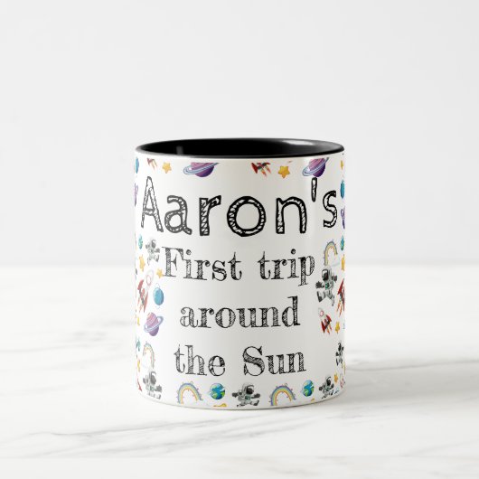 Space Astronaut eerste verjaardagsfeest uitnodigin Tweekleurige Koffiemok (Center)