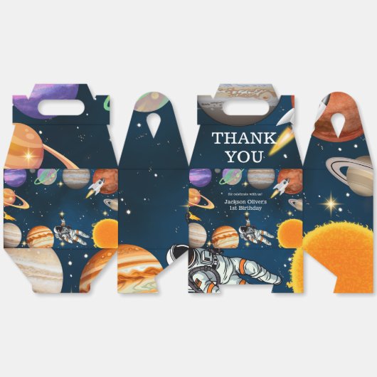 Space Astronaut First Birthday Party Bedankdoosjes (Ongevouwen)