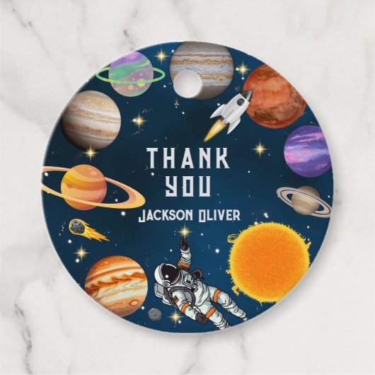 Space Astronaut First Birthday Party Bedankjes Labels (Voorkant)
