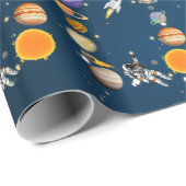 Space Astronaut First Birthday Party Cadeaupapier (Rol Hoek)