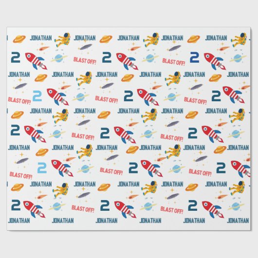Space Astronaut First Birthday Party Cadeaupapier (Vlak)