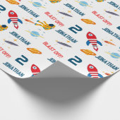 Space Astronaut First Birthday Party Cadeaupapier (Hoek)