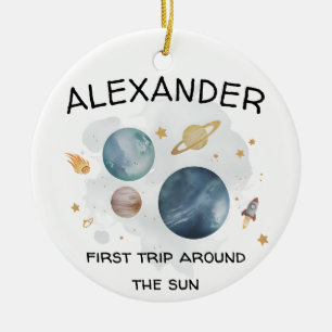 Space Astronaut First Birthday Party Keramisch Ornament