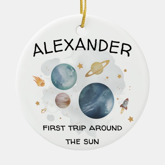 Space Astronaut First Birthday Party Keramisch Ornament (Voorkant)