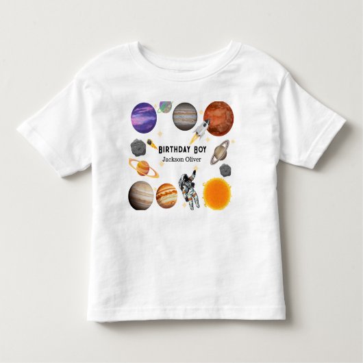 Space Astronaut First Birthday Party Kinder Shirts (Voorkant)