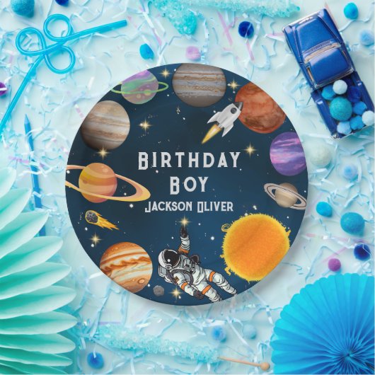 Space Astronaut First Birthday Party Papieren Bordje (Feest)