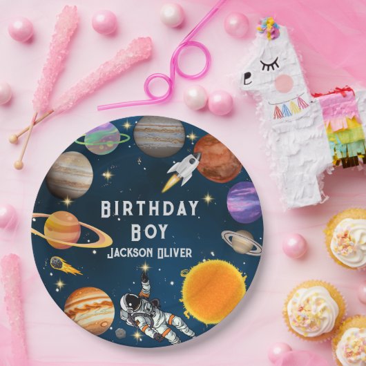 Space Astronaut First Birthday Party Papieren Bordje (Feest)