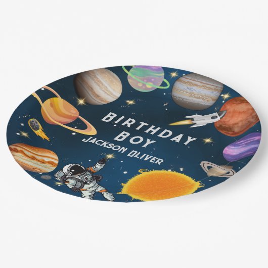 Space Astronaut First Birthday Party Papieren Bordje (Gekanteld)