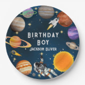 Space Astronaut First Birthday Party Papieren Bordje (Voorkant)