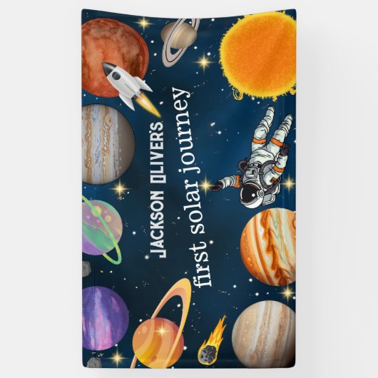 Space Astronaut First Birthday Party Spandoek (Verticaal)