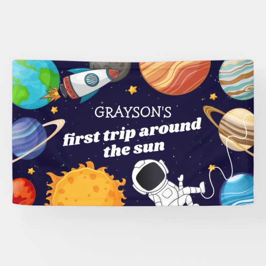 Space Astronaut First Birthday Party Spandoek (Horizontaal)