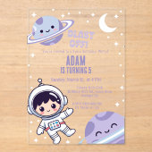 Space Astronaut for Boys| Galaxy Outer Space Party Acryl Uitnodigingen (Voorkant)