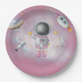 Space Astronaut Girl roze raketsterren Baby shower Papieren Bordje (Voorkant)