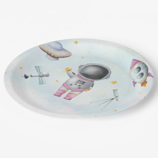 Space Astronaut Girl roze raketsterren Baby shower Papieren Bordje (Gekanteld)