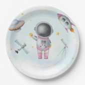 Space Astronaut Girl roze raketsterren Baby shower Papieren Bordje (Voorkant)
