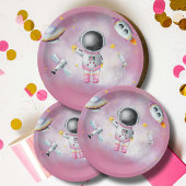 Space Astronaut Girl roze raketsterren Baby shower Papieren Bordje
