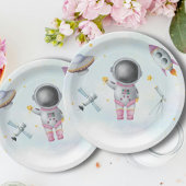 Space Astronaut Girl roze raketsterren Baby shower Papieren Bordje