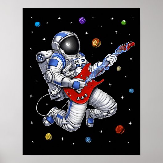 Space Astronaut Gitaar spelen Poster (Voorkant)