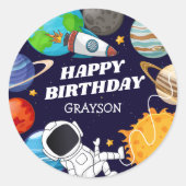 Space Astronaut Happy Birthday Ronde Sticker (Voorkant)