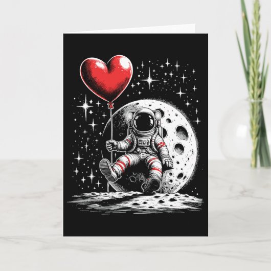 Space Astronaut Heart Bylloon Valentine's Day Vale Kaart (Voorkant)