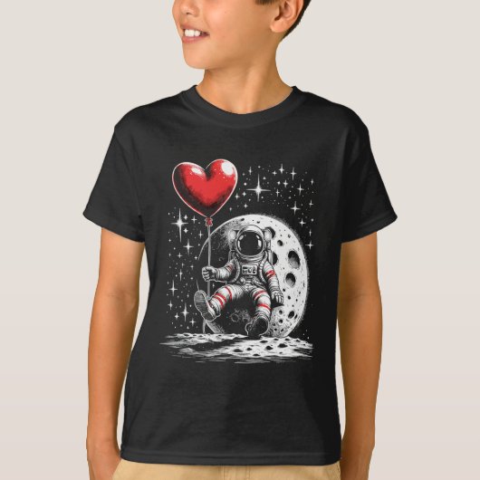 Space Astronaut Heart Bylloon Valentine's Day Vale T-shirt (Voorkant)