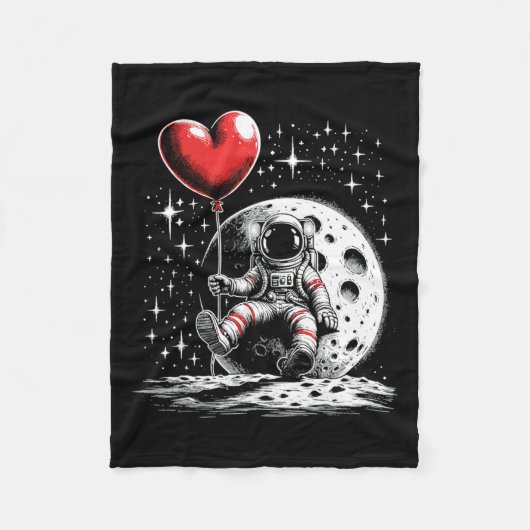 Space Astronaut Heart Lloon Valentijnsdag Valent Fleece Deken (Voorkant)