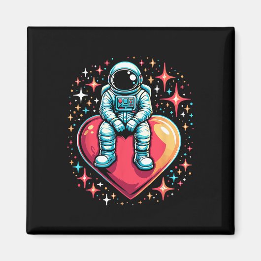 Space Astronaut Heart Lloon Valentijnsdag Valent Magneet (Voorkant)