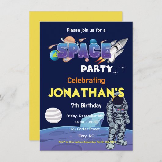 Space Astronaut Jongens Verjaardagsfeest Kaart (Voorkant / Achterkant)