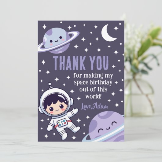 Space Astronaut | Outer Space Galaxy Planets Stars Bedankkaart (Staand voorkant)