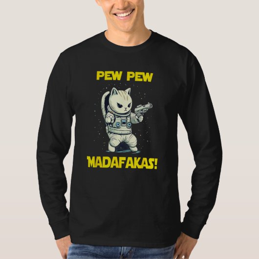 Space Astronaut Pew Madafakas American Shorthair C T-shirt (Voorkant)