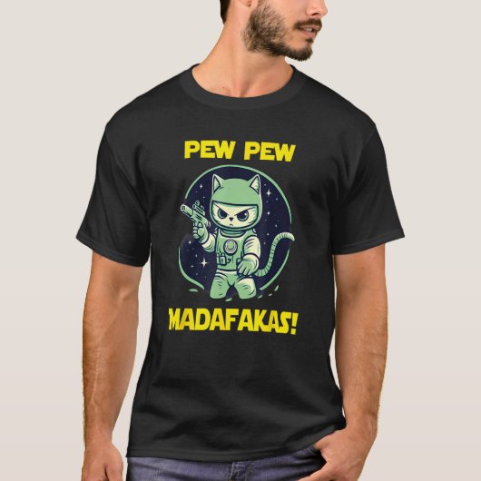 Space Astronaut Pew Madafakas Angry Cat T-shirt (Voorkant)