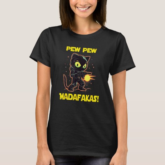Space Astronaut Pew Madafakas Black Cat T-shirt (Voorkant)