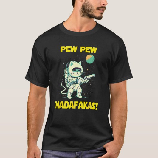 Space Astronaut Pew Madafakas Ragamuffin Cat T-shirt (Voorkant)