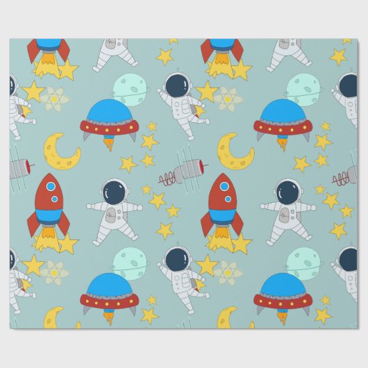 Space Astronaut Planet Cadeaupapier (Vlak)