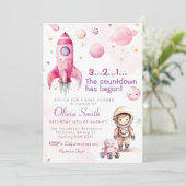 Space Astronaut Rocket Planets Girl Baby shower Kaart (Staand voorkant)