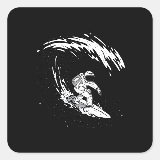 Space Astronaut Surfing Vierkante Sticker (Voorkant)