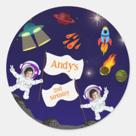 Space Astronaut Verjaardag Cartoon Ronde Sticker