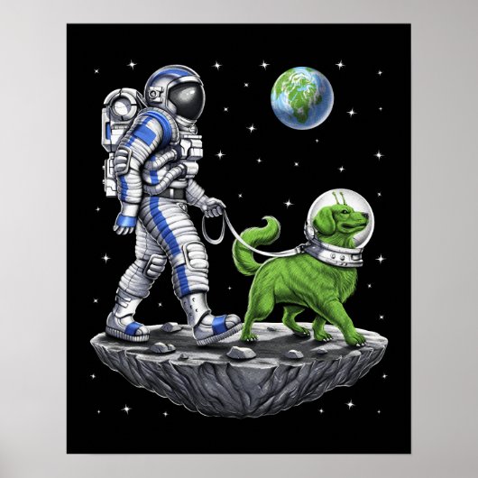 Space Astronaut Walking Alien Hond Poster (Voorkant)