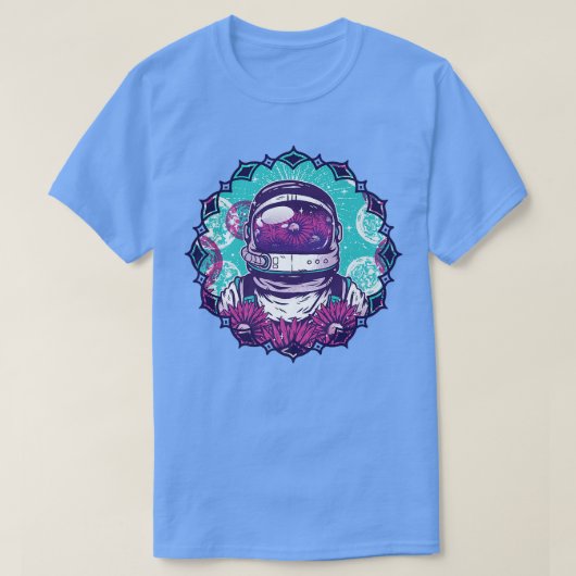Space Astronaut with Planets, Moons and Flowers T-shirt (Design voorkant)