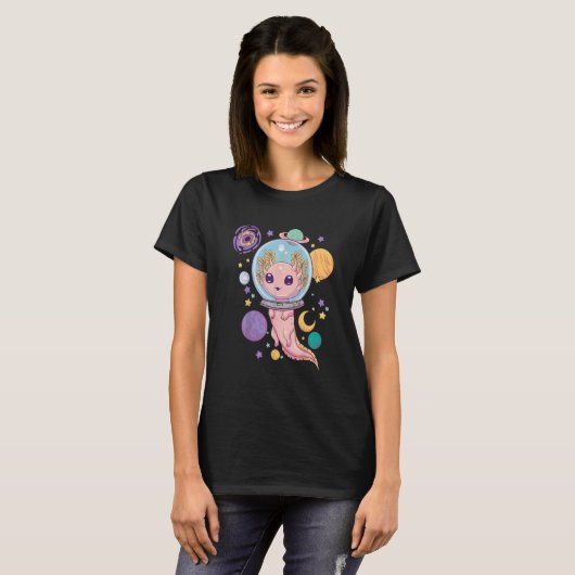 Space Axolotl Kawaii Pastel Gothic Anime esthetisc T-shirt (Voorkant volledig)