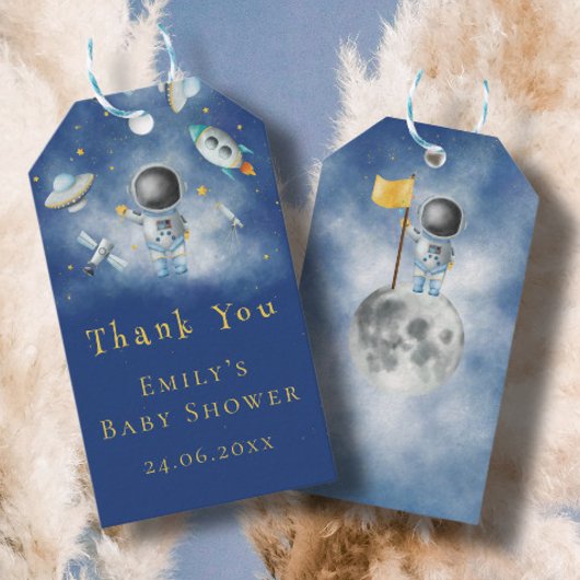 Space baby Astronaut Boy raketten blauwe sterren Cadeaulabel