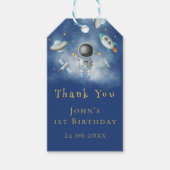Space baby Astronaut Boy raketten blauwe sterren Cadeaulabel (Voorkant)