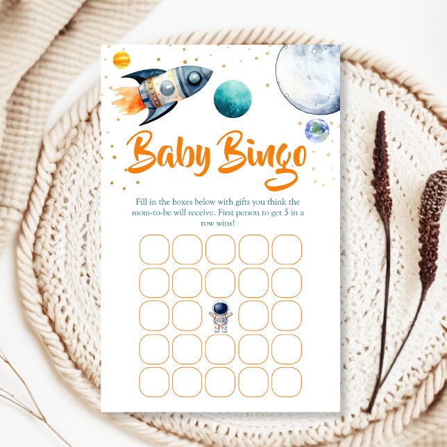 Space Baby Shower Bingo Game Card Rocket Ship  (Creator heeft geüpload)