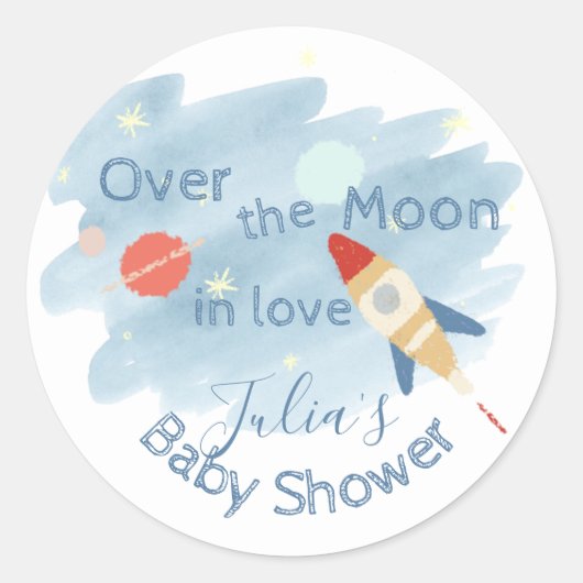 Space Baby shower Over the Moon Ronde Sticker (Voorkant)