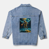 Space Basketball Astronaut Drijvend op Goud T-shir Denim Jacket (Achterkant)
