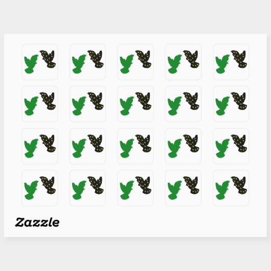 Space Bird & Green Bird Vierkante Sticker (Vel)