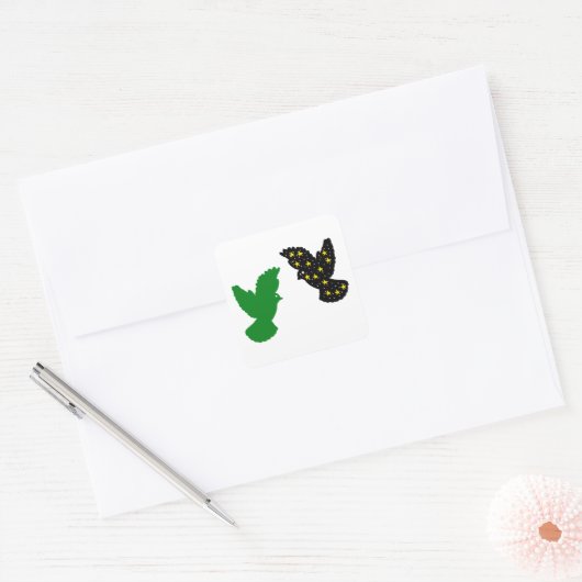 Space Bird & Green Bird Vierkante Sticker (Envelop)